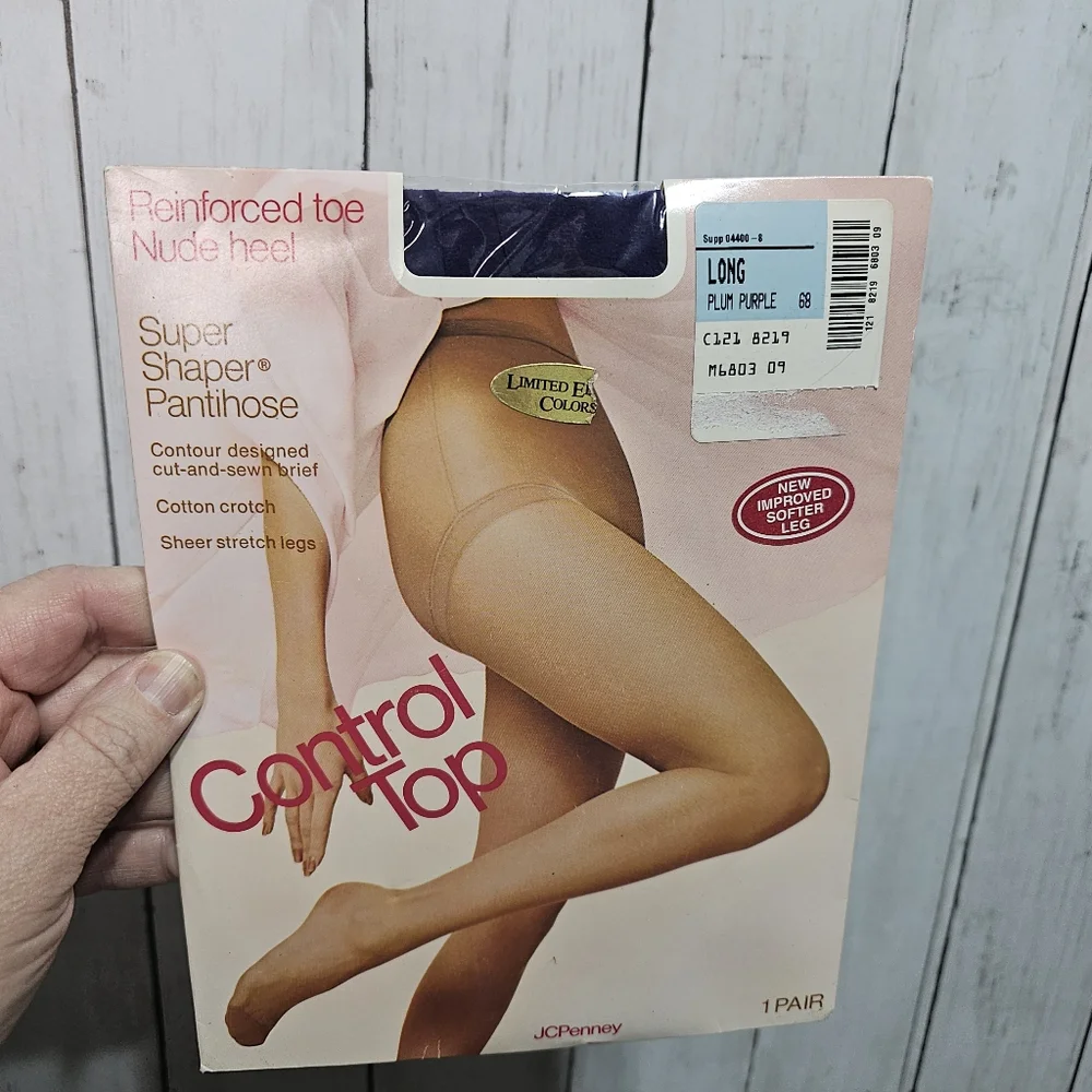 Vintage JC Penney Plum Purple Super Shaper Pantyhose Control Top Size Long.